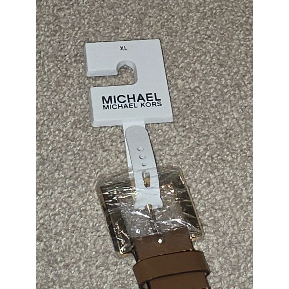 Michael Kors Tan Leather Belt XL Logo Studs Gold Tone Buckle NWT